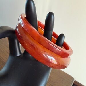 Bakelite Orange Red Bangle Bracelet Marble Swirl Rare Vintage Jewelry 1930's